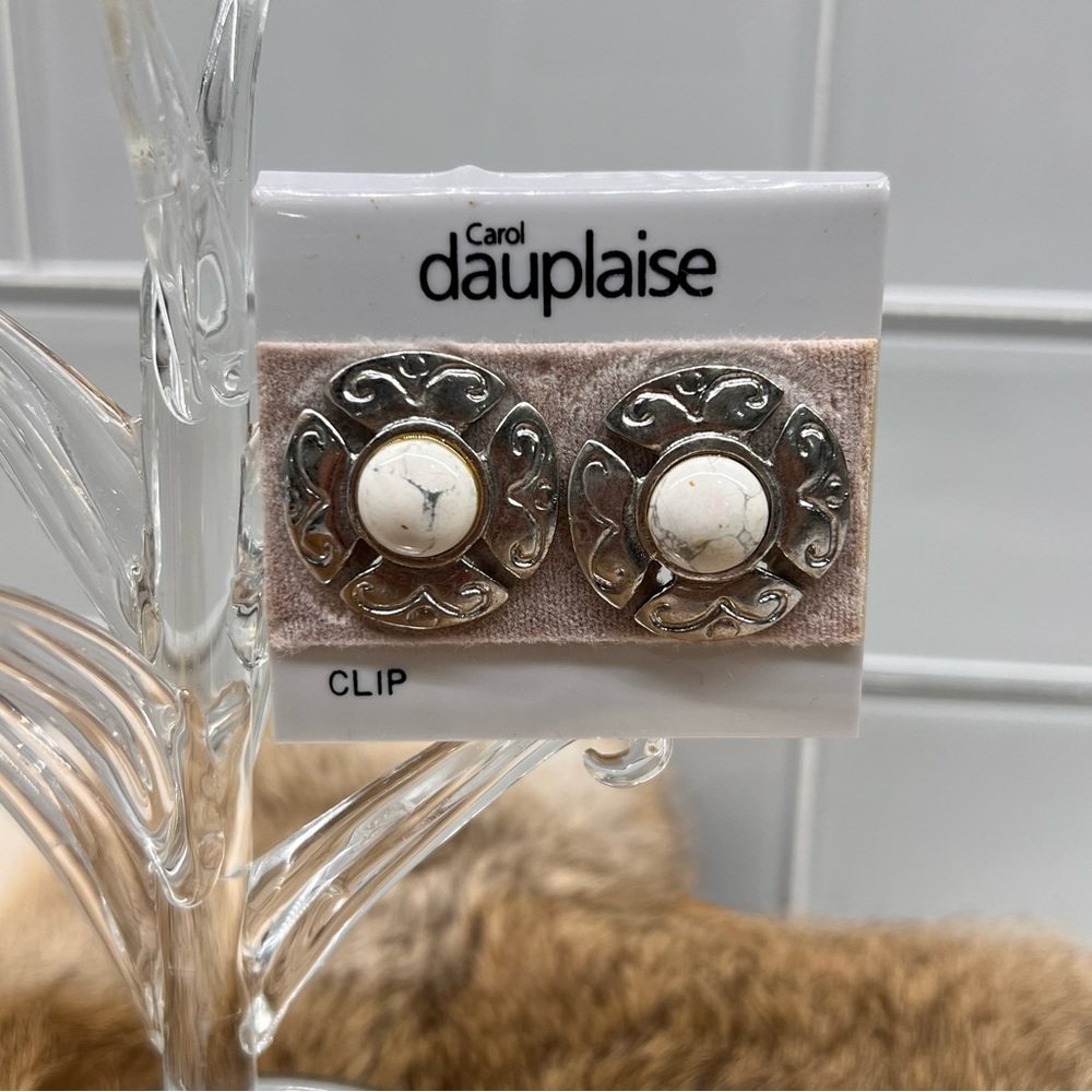Carol Dauplaise Vintage Signed Clip on Earrings Silver Tone Southwestern Style